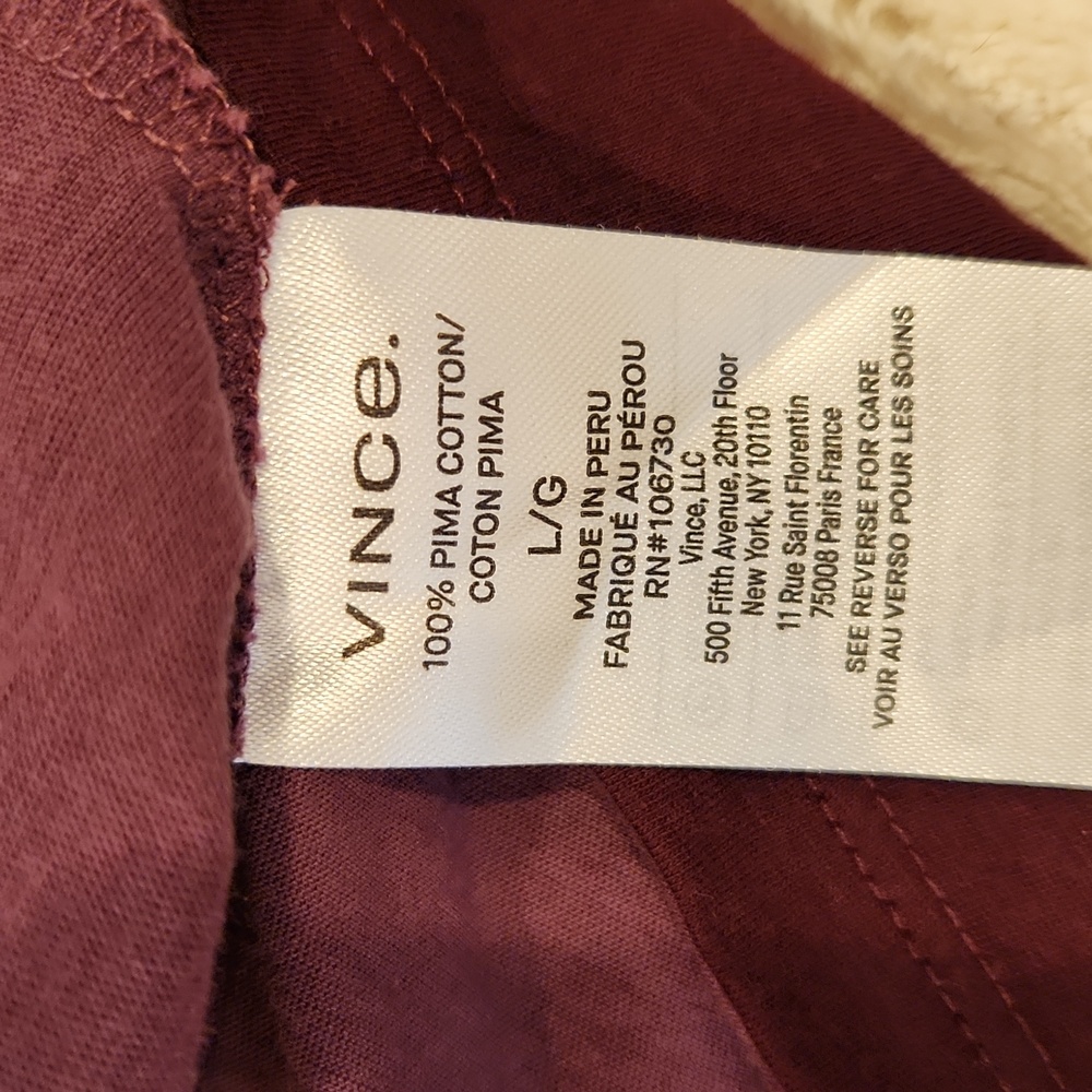 Vince Double Layer Men Long Sleeve Polo Shirt Burgundy Maroon Color Size L - Picture 14 of 16